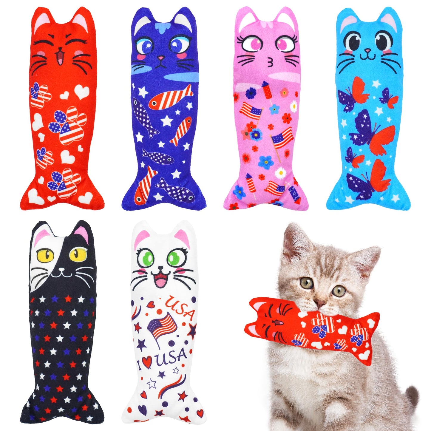 Pai Sence 4th of July Cat Toys for Indoor Cats Patriotic Large Catnip