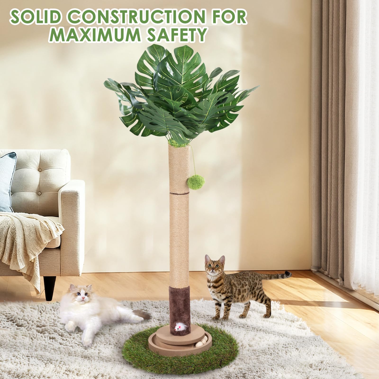 Cat Scratching Post, Tall Cat Scratcher Cat Tree Tower with Ball