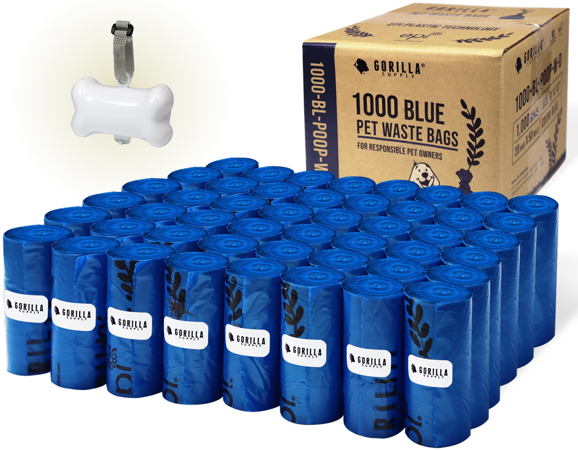 GORILLA SUPPLY 1000 Dog Poop Waste Bags with Dispenser and Leash Leash