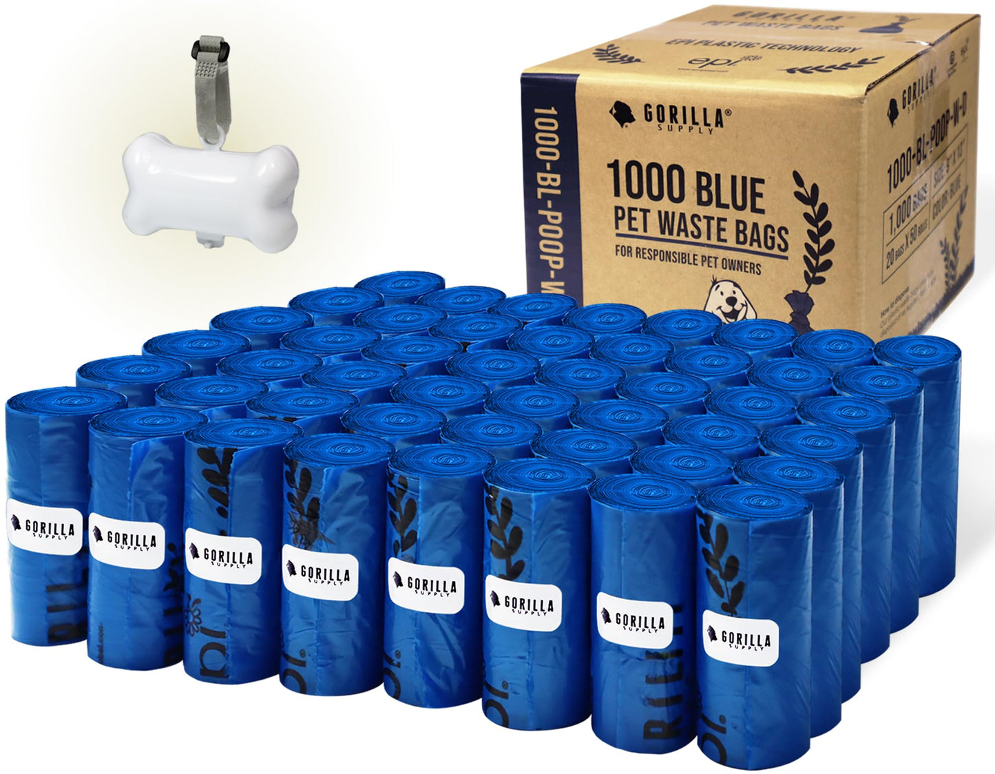 GORILLA SUPPLY 1000 Dog Poop Waste Bags with Dispenser and Leash Leash
