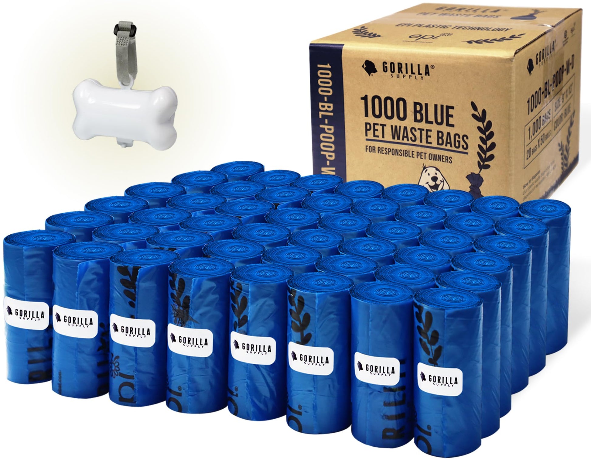 GORILLA SUPPLY 1000 Dog Poop Waste Bags with Dispenser and Leash Leash