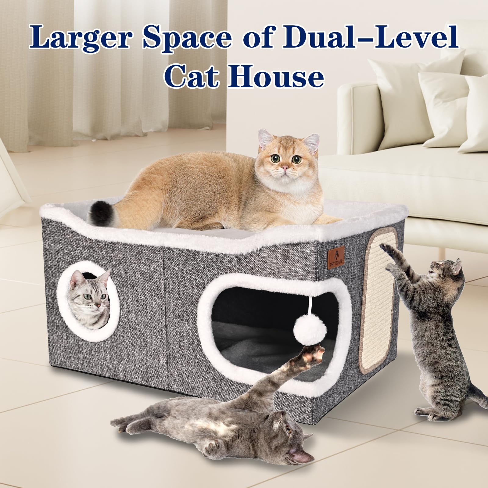 Extra Large Cat Beds for Indoor Cats, Covered Cat Cave Beds Furniture