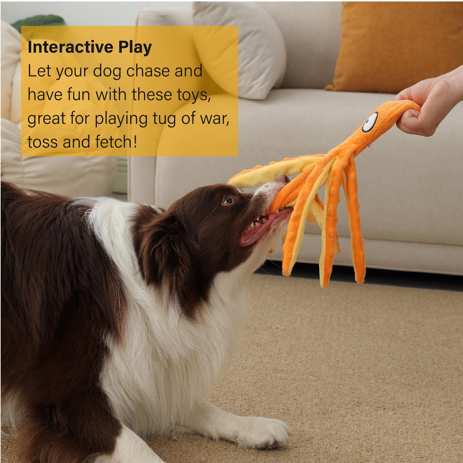 CPYOSN Octopus Squeaky Plush Dog Toys No Stuffing, Crinkle, Plush