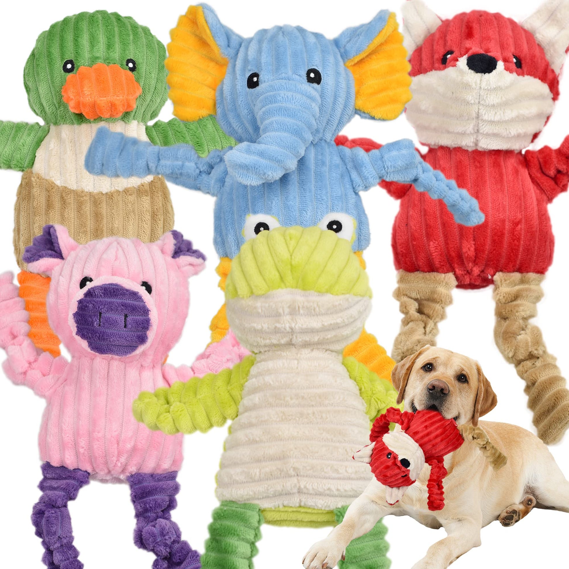 LECHONG 5 Pack Tough Dog Toys Stuffed Squeaky Dog Toys Plush