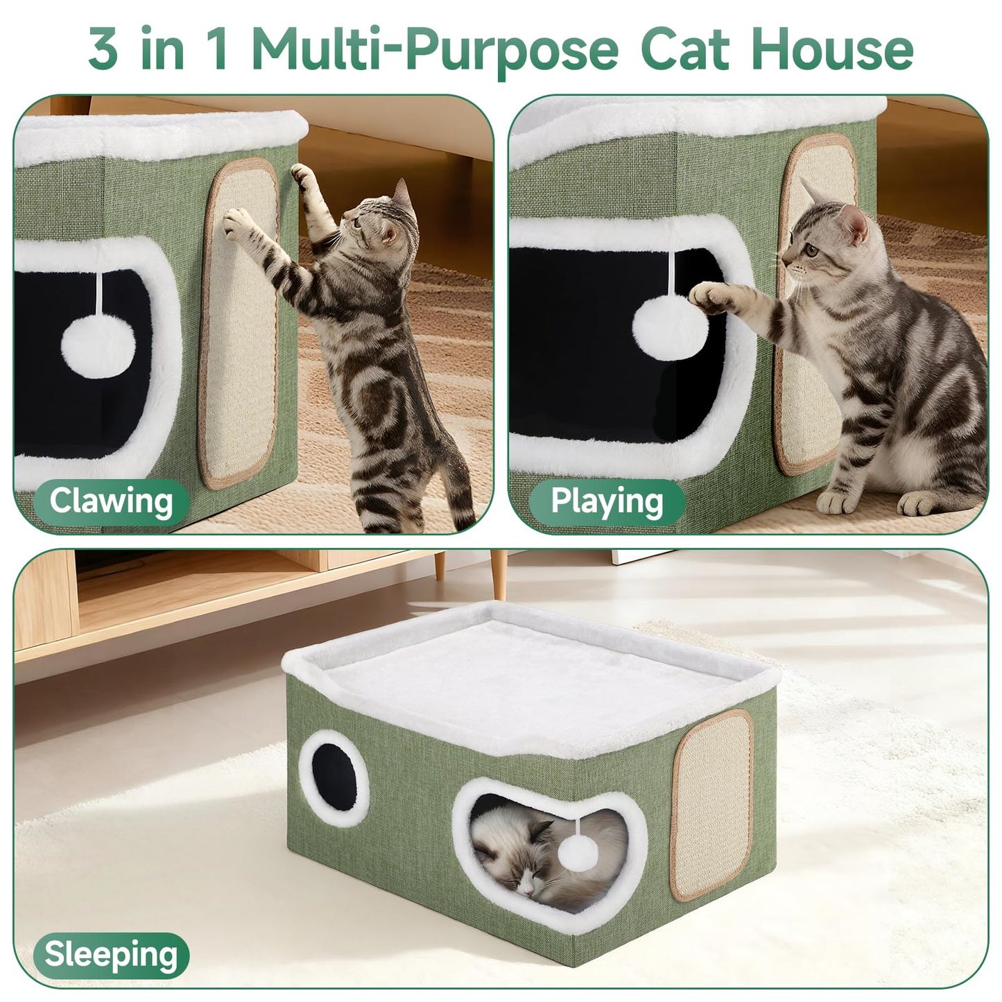 Cat Beds for Indoor Cats, Extra Wide Cat Cube House for Multi House