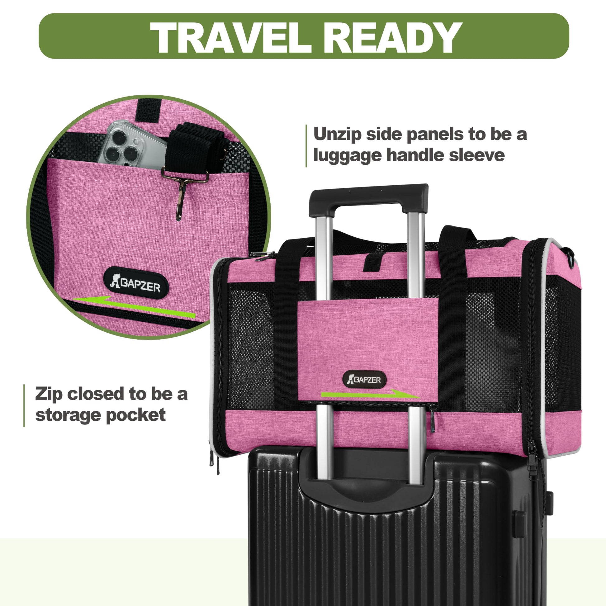 GAPZER Cat Carrier 18x11x11 Delta Airline Approved, Easy Load Bag