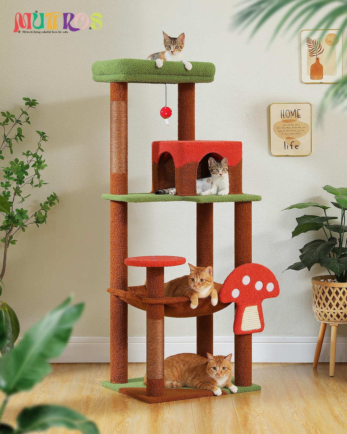 MUTTROS Mushroom Cat Tree Tower with Removable Scratcher