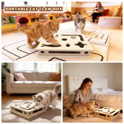 Cat Scratch Puzzle Enrichment Box, Solid Wood Construction Cat Box