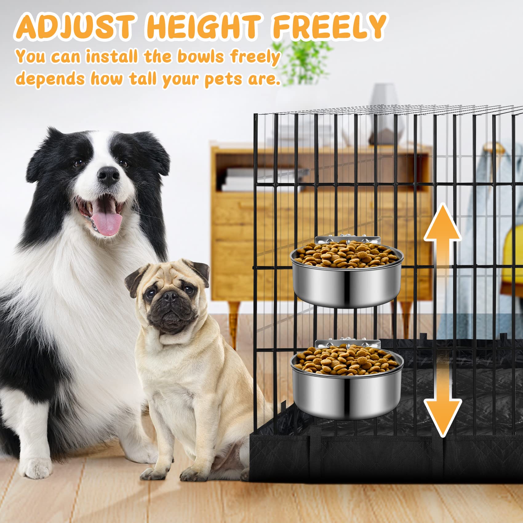Stainless Steel Dog Bowls, ShineMe No Spill Dog Crate Water and Feeder