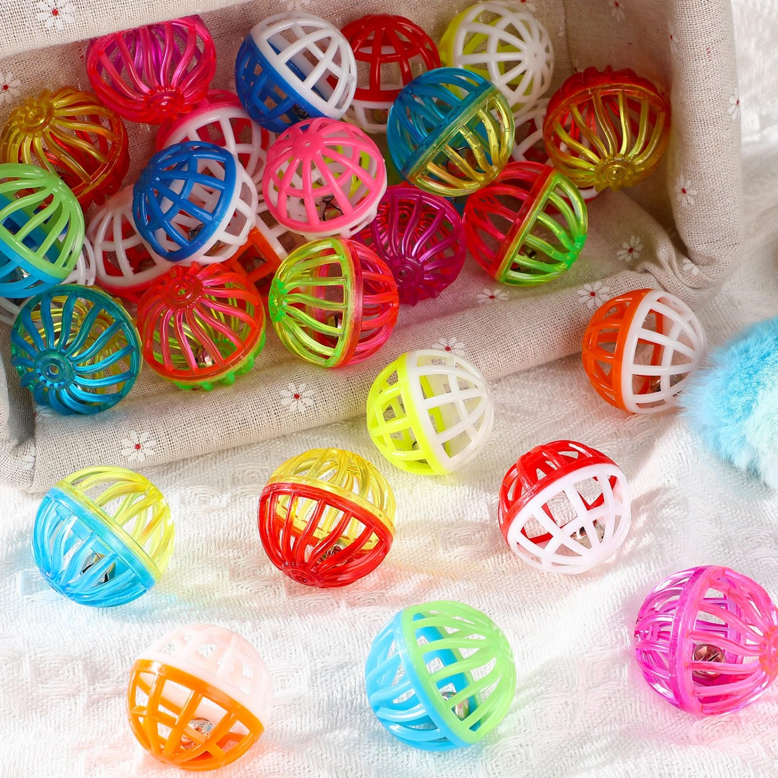 Silkfly 100 Pcs Value Cat Toy Balls with Bells, Plastic Lattice Balls