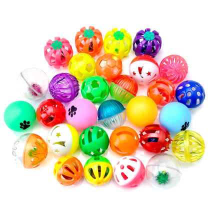 CHIWAVA 48 Pack Plastic Noisy Cat Toy Balls with Bell Kitten Balls
