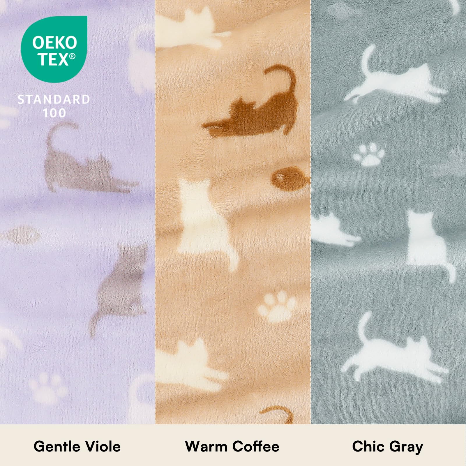 Luciphia 1 Pack 3 Cat Printed Fleece Pet Blankets Washable，Soft Crate