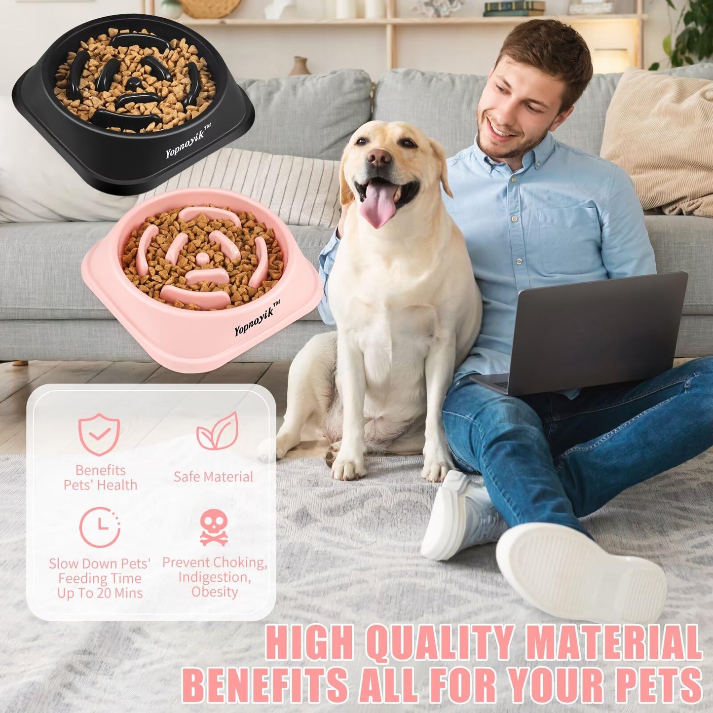 Yopnoyik 2 Pack Slow Feeder Dog Bowls for Healthy Eating, Feeder