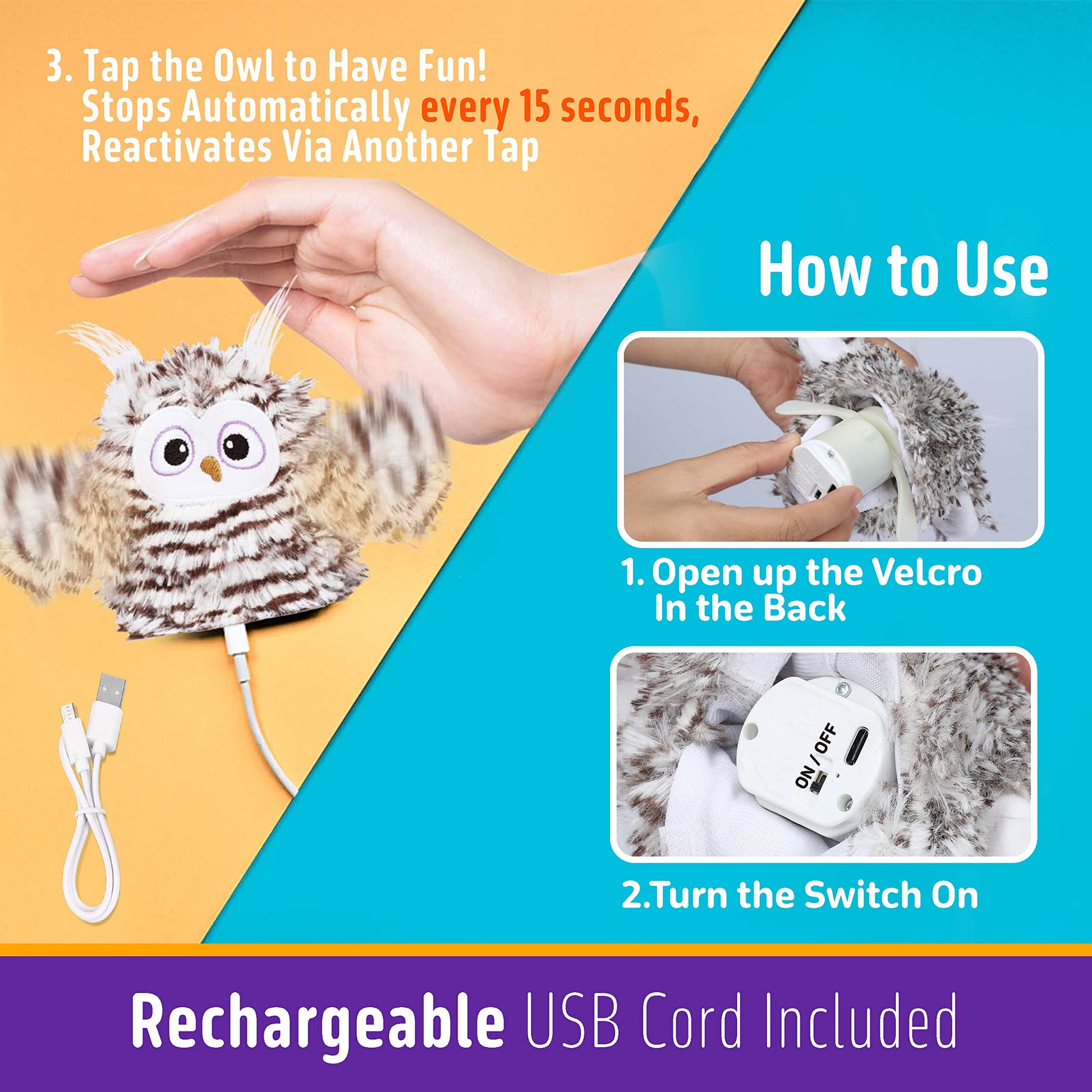 Kimee Interactive Cat Toy Rechargeable Automatic Chirping Owl Catnip
