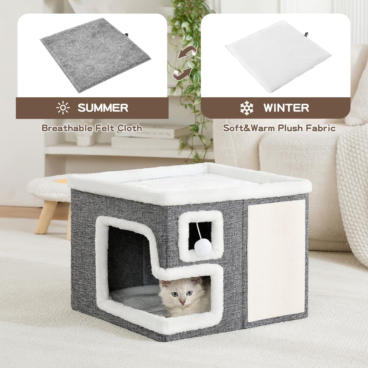 Crispedia Cat Houses for Indoor Cats, Covered Cave Bed with Bed