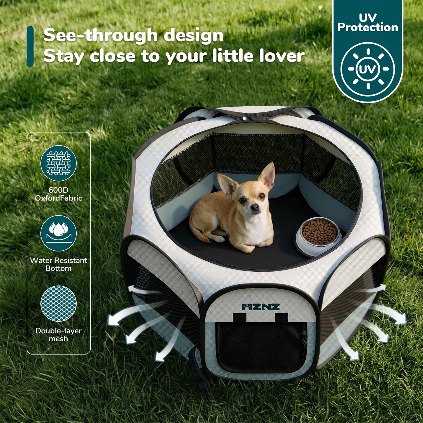 MZNZ Dog Cat Playpen, Portable Small Animal Playpen Crate Enclosure