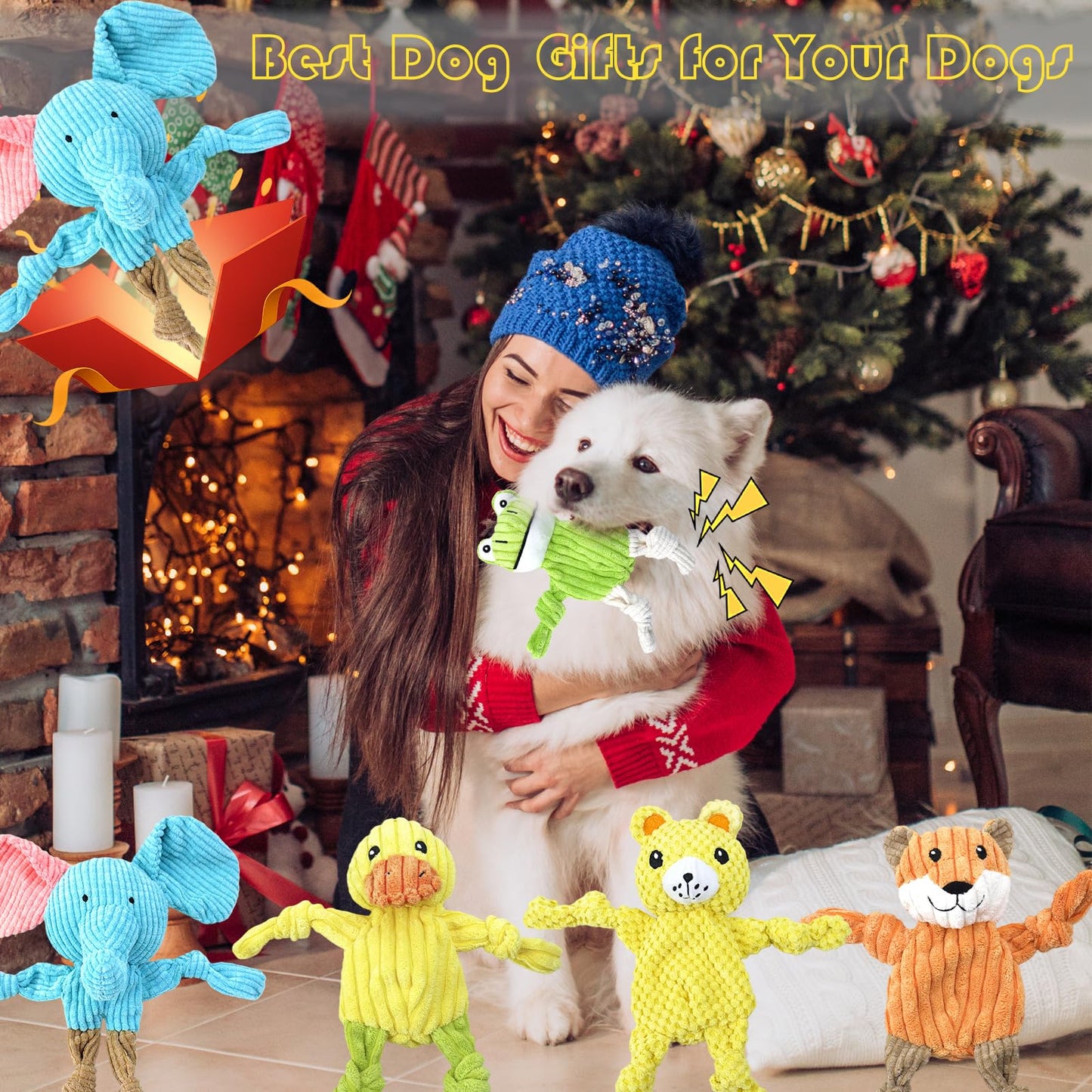 MRSOHRET 5 Pack Squeaky Dog Toys, No Stuffing Plush Dog Chew Toy Plush