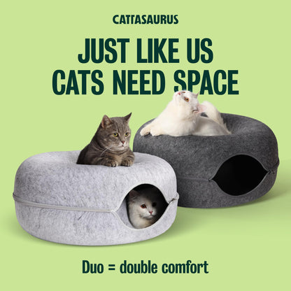 Cattasaurus Peekaboo Cat Cave Donut for Multiple Large Cats up to Bed