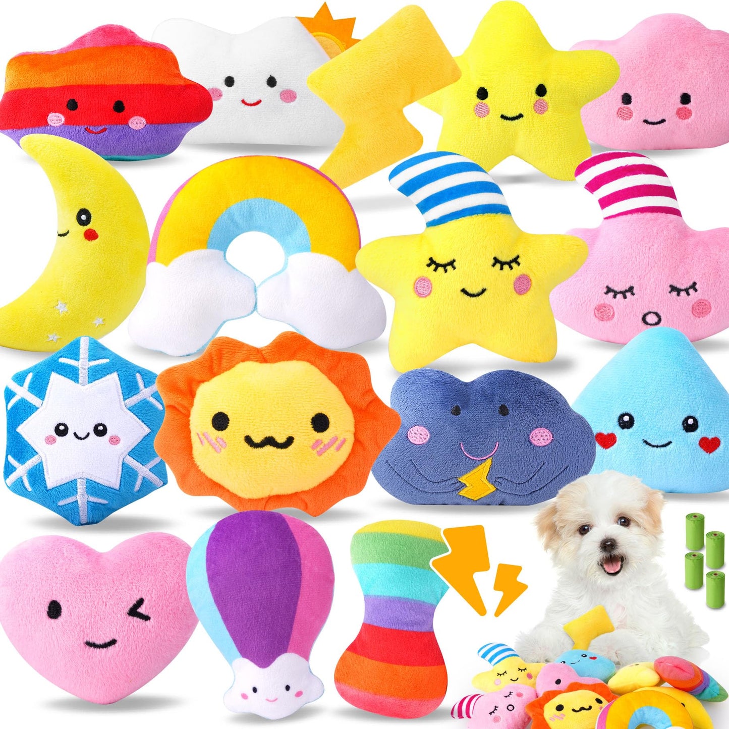 QTwoof Irresistible Weather-Themed 20-Pack Squeaky Dog Toys Set