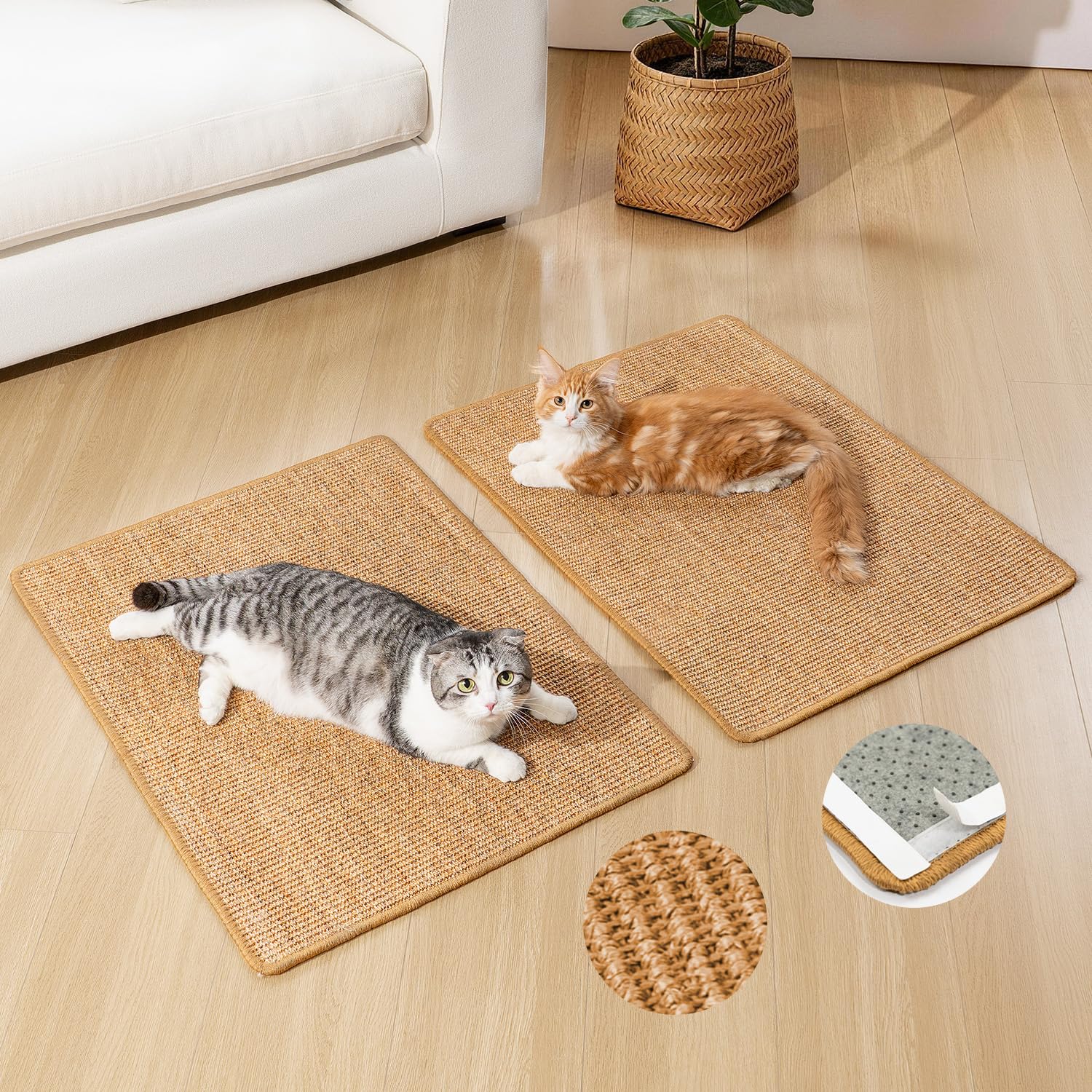 Cat Scratcher Mat,Sisal Cat Scratch Pad with Hook&Loop Tape,Wall Pad