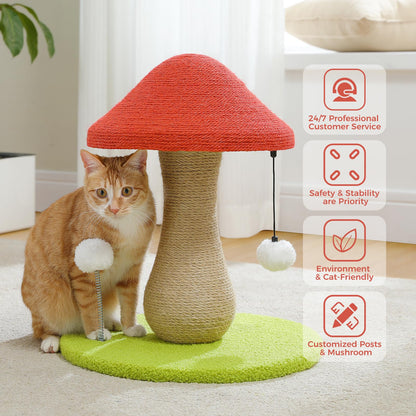 PETEPELA Mushroom Cat Scratching Post, Cat Scratcher Cute with Toy