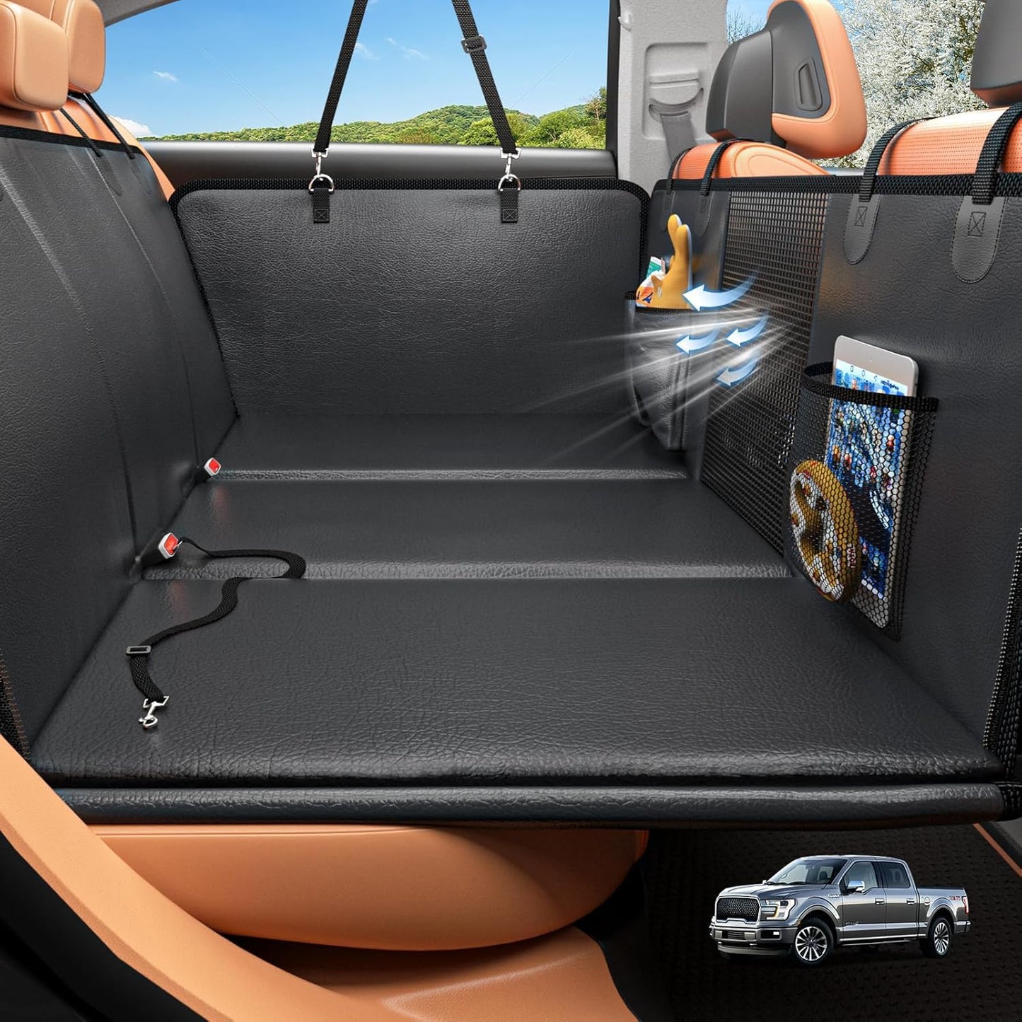 HOB4U Back Seat Extender for Dogs, Hard Bottom Dog Car Seat Cover