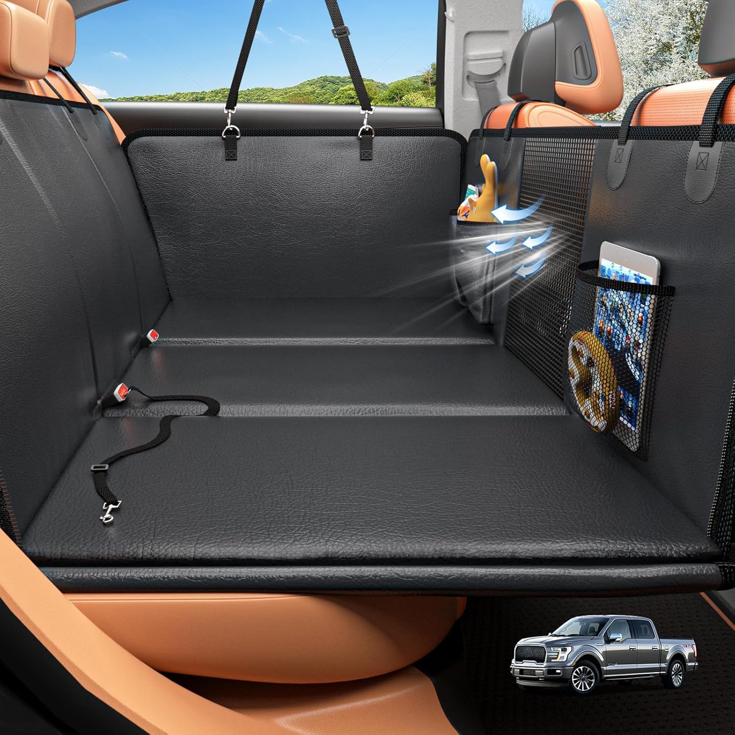 HOB4U Back Seat Extender for Dogs, Hard Bottom Dog Car Seat Cover