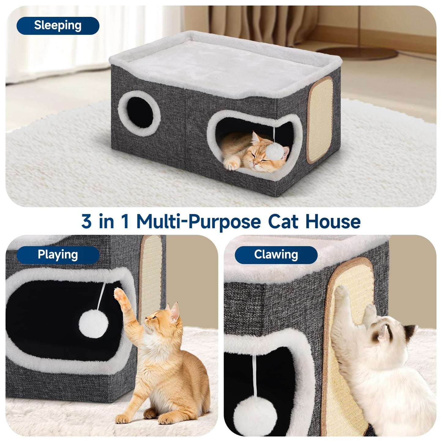 Shikha Cat Beds for Indoor Cats, Extra Wide Cat Cube House for House