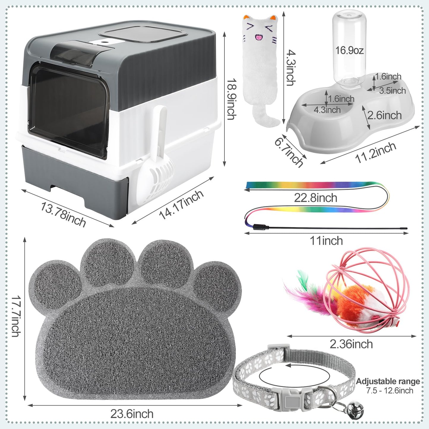 Tioncy 7 Pcs Small Cat Kitten Starter Kit Cat Litter Box with Mat