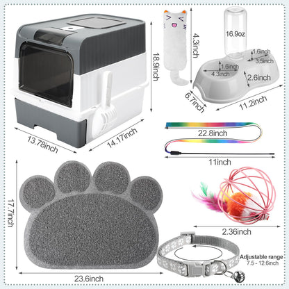 Tioncy 7 Pcs Small Cat Kitten Starter Kit Cat Litter Box with Mat