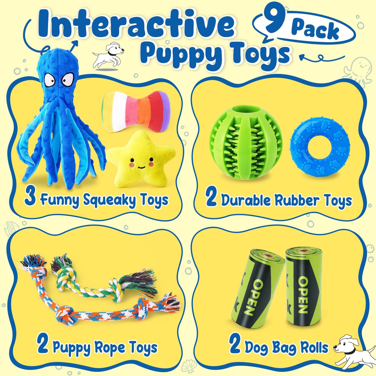 KIPRITII 9-Pack Interactive Puppy Dog Toys for Small Dogs Plush