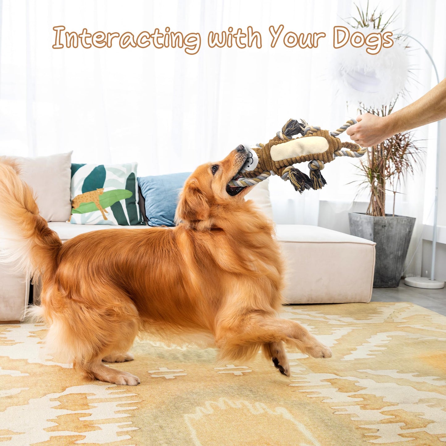 BUYPOW Squeaky Dog Toys, Interactive Tug of War Puppy Toys, Plush