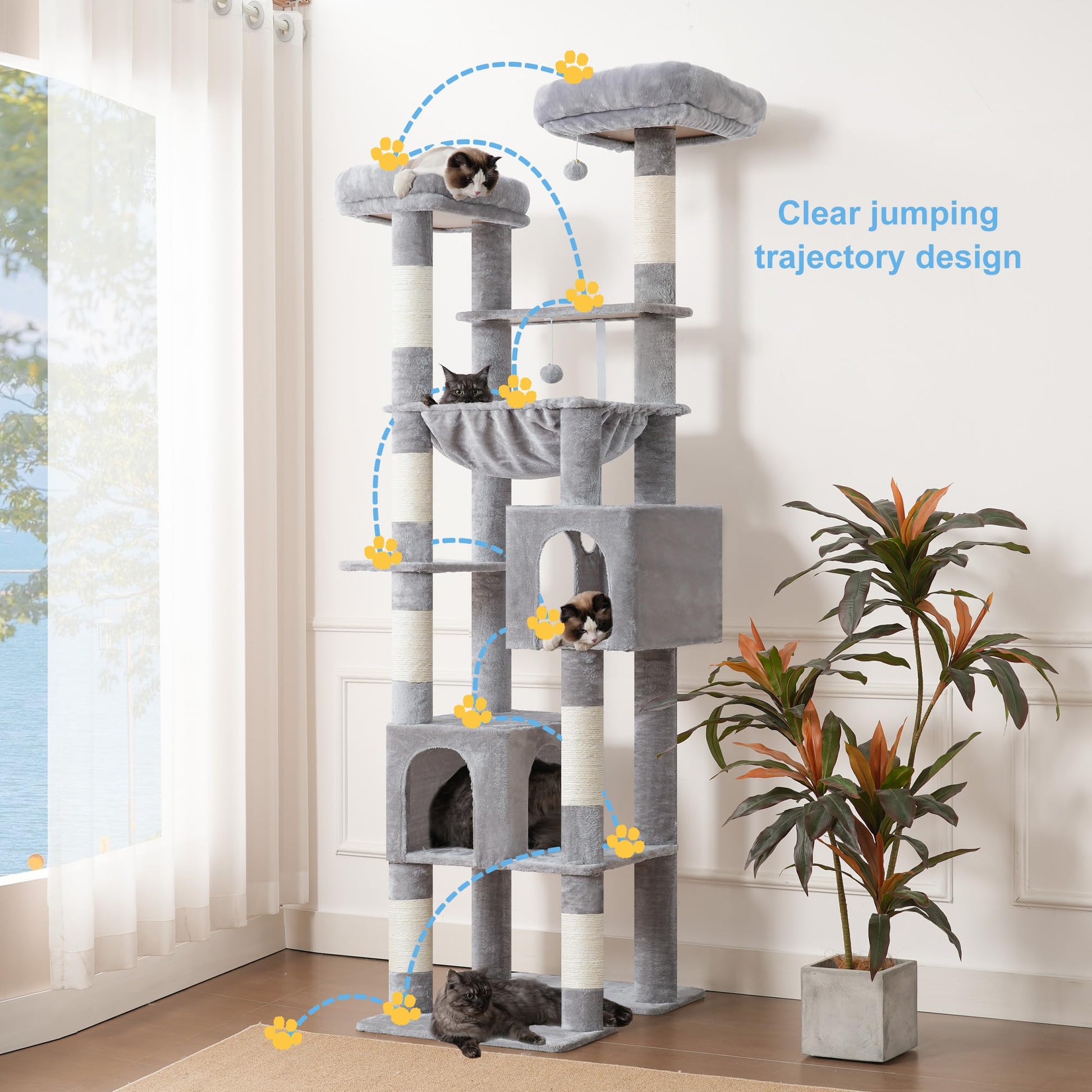 Hey-brother Tall Cat Tree Tower, Heavy Duty Scratching Posts Balls