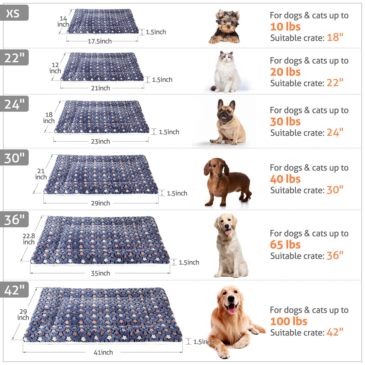 Mora Pets Dog Bed Crate Pad Ultra Soft Pet Bed with Cute Star Crate