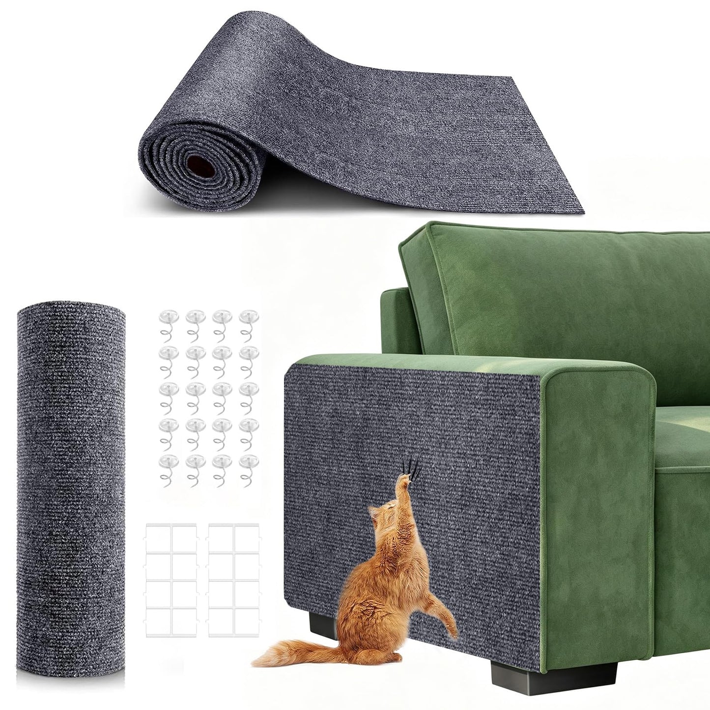 X15.8" Self-Adhesive Cat Scratching Mat, Couch Protector Mat