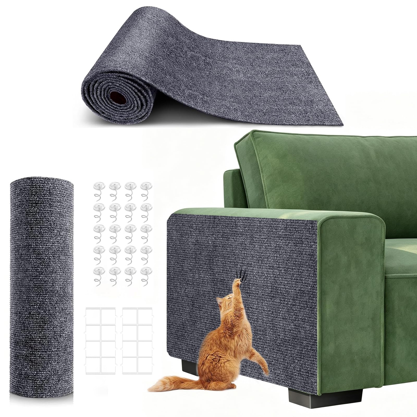 X15.8" Self-Adhesive Cat Scratching Mat, Couch Protector Mat