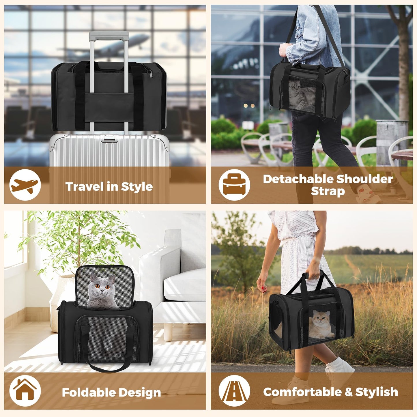 FOORLON Cat Carrier Soft for Pets Up to Cat Travel Bag Soft-Sided Bag
