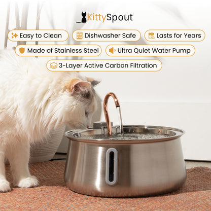 KittySpout Stainless Steel Cat Water Fountain Automatic Drinking Bowl