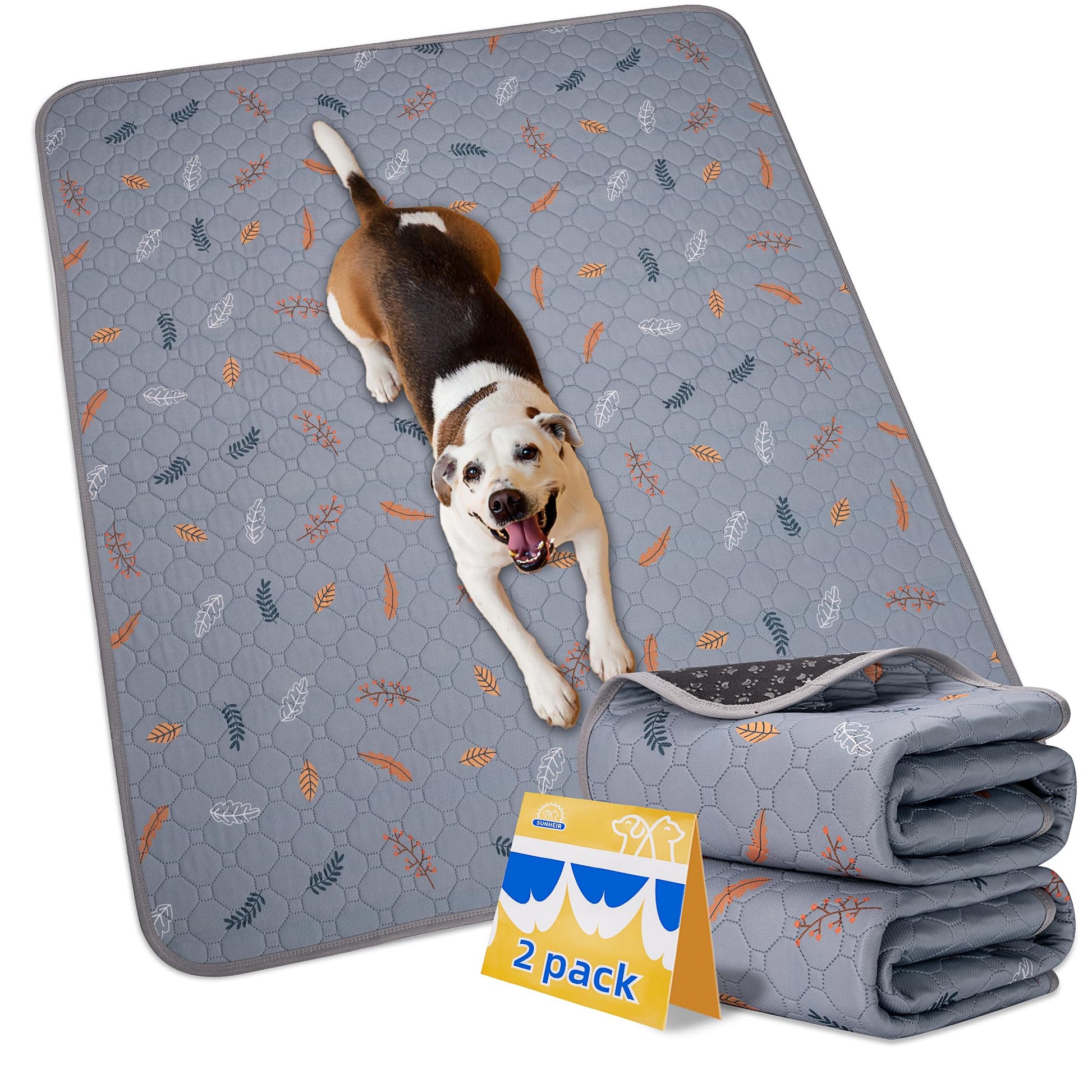 Sunheir Washable Pee Pads for Dogs Extra Large 36" x 72" 2-Pack Crate
