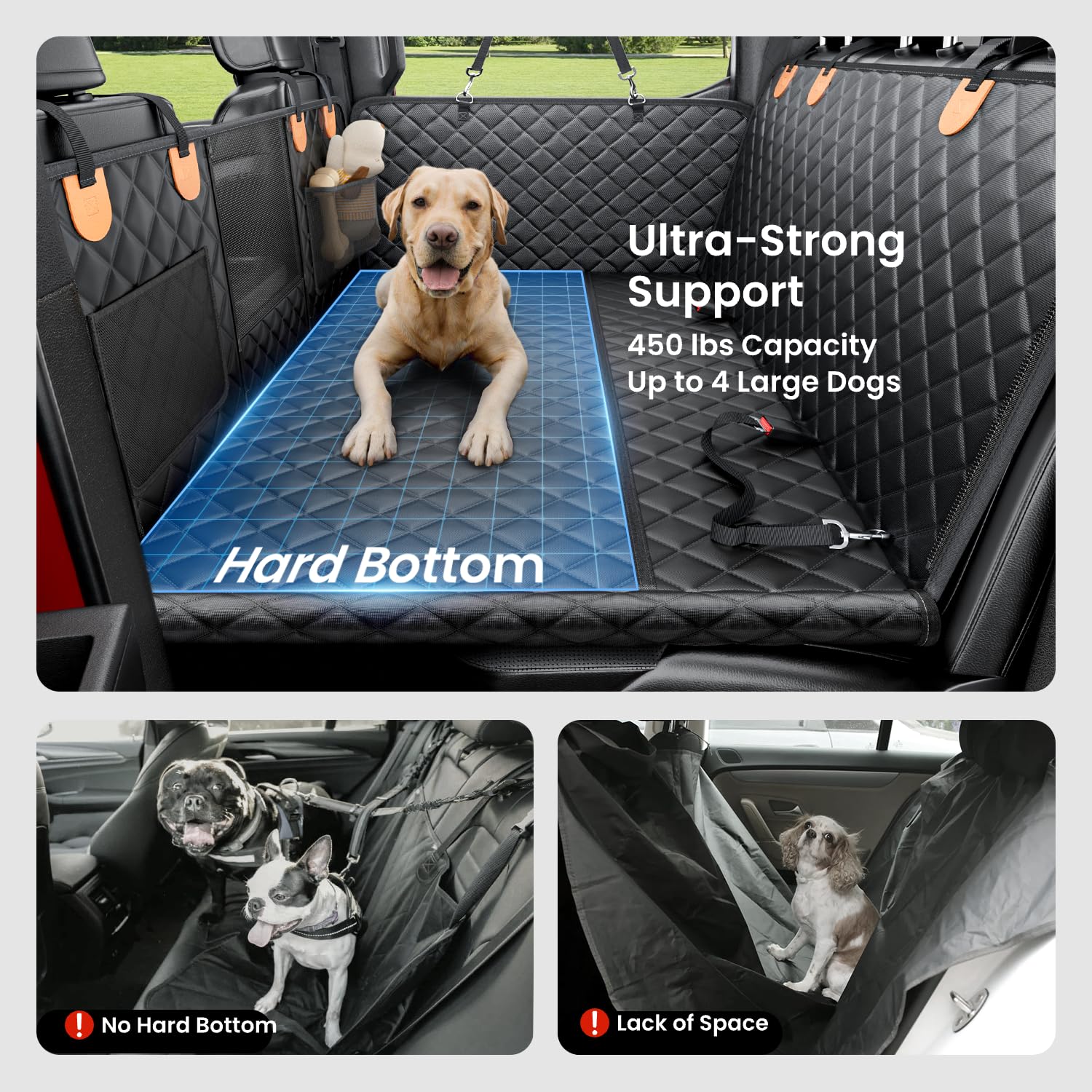REEVAA Dog Truck Seat Cover for Back Seat, Hard Bottom Dog Hammock