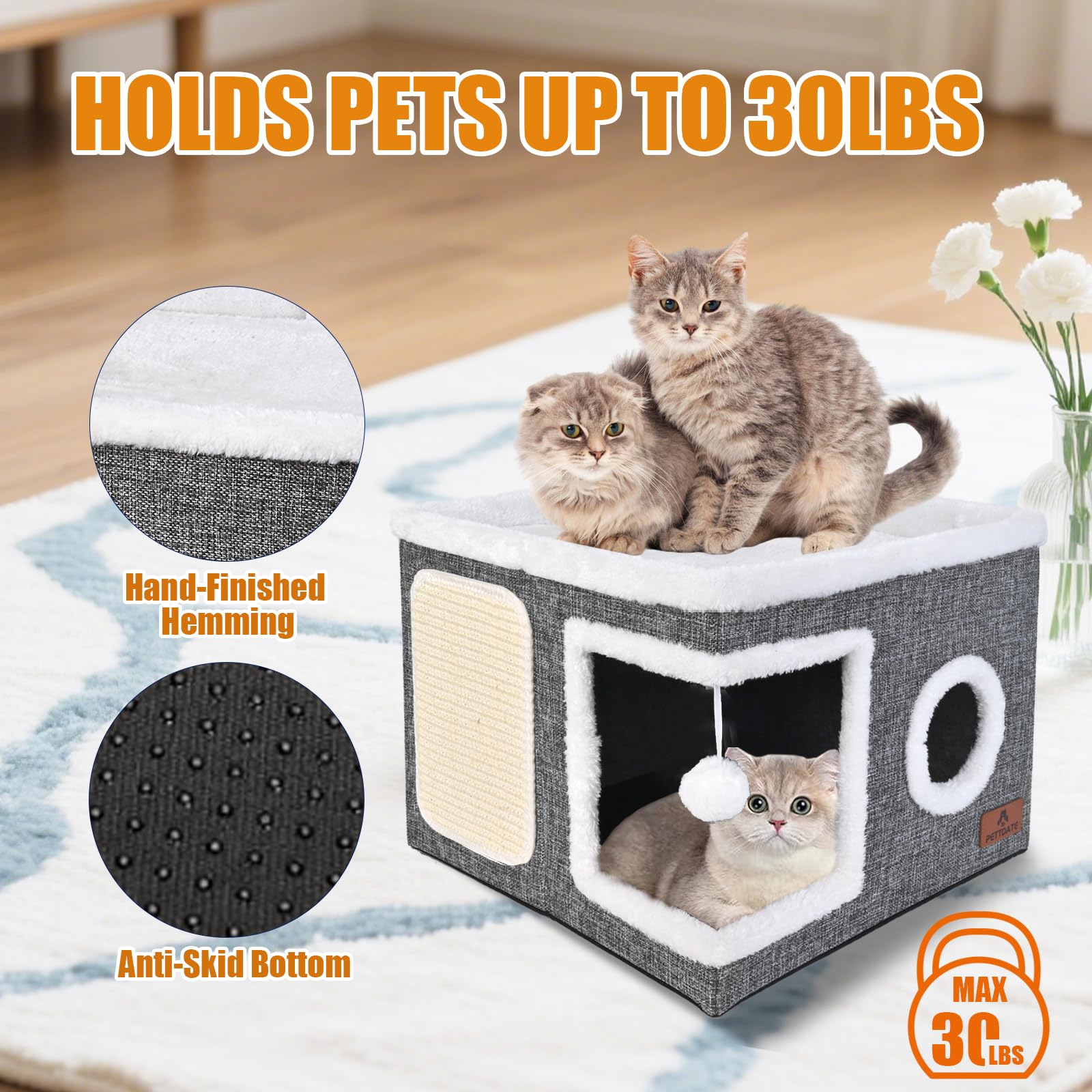 Cat Beds for Indoor Cats Foldable Cat Hideaway with Hanging Fluffy Bed