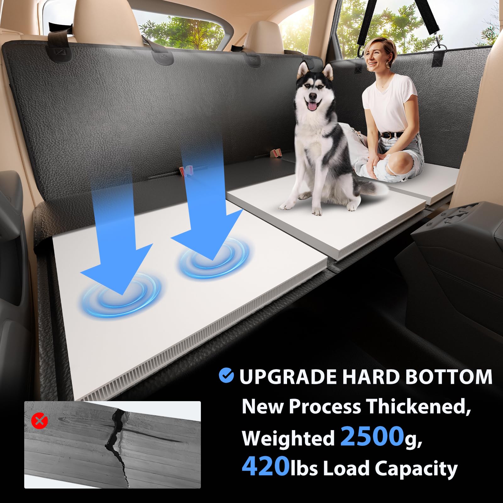 ROUWINNE Back Seat Extender for Dogs-Upgraded PU Leather, Hard Seat