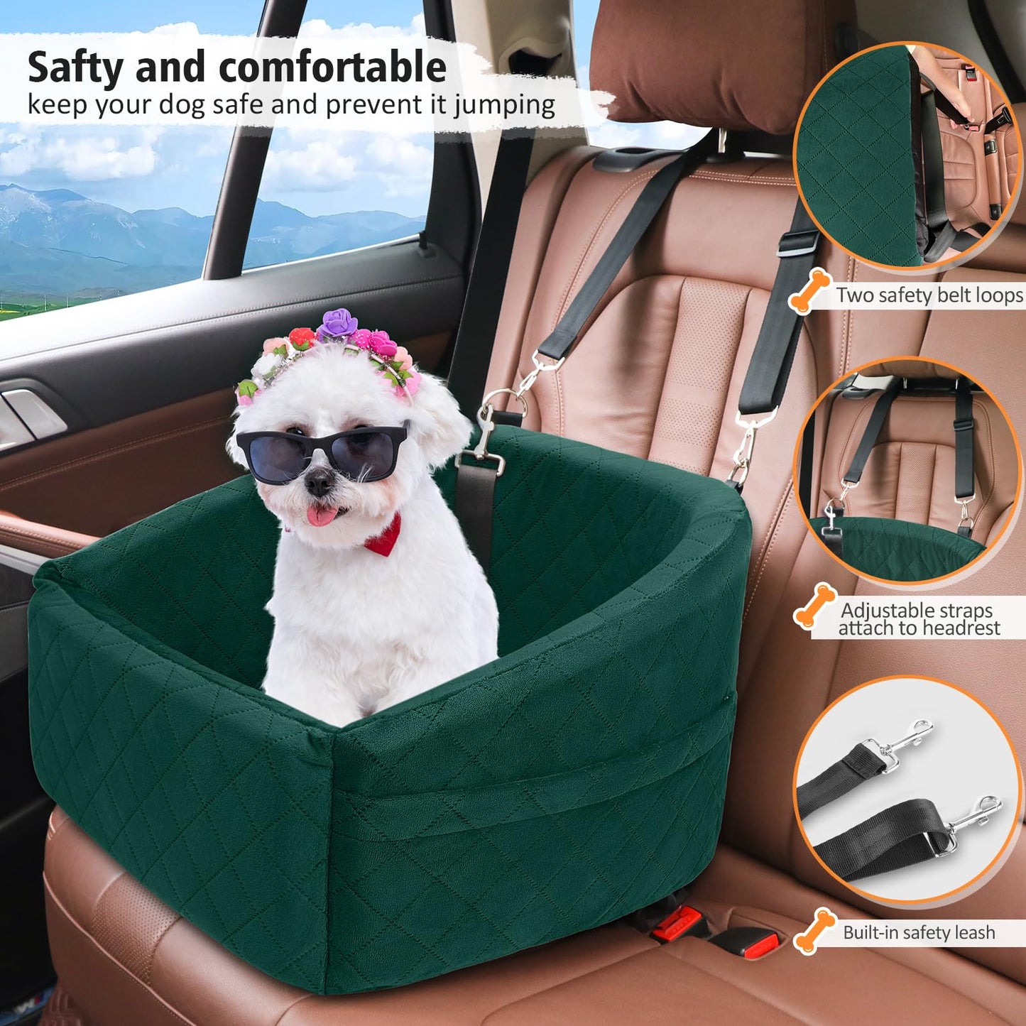 NEEZUKAR Dog Car Seat for Small Medium Dogs,Detachable Washable Seat