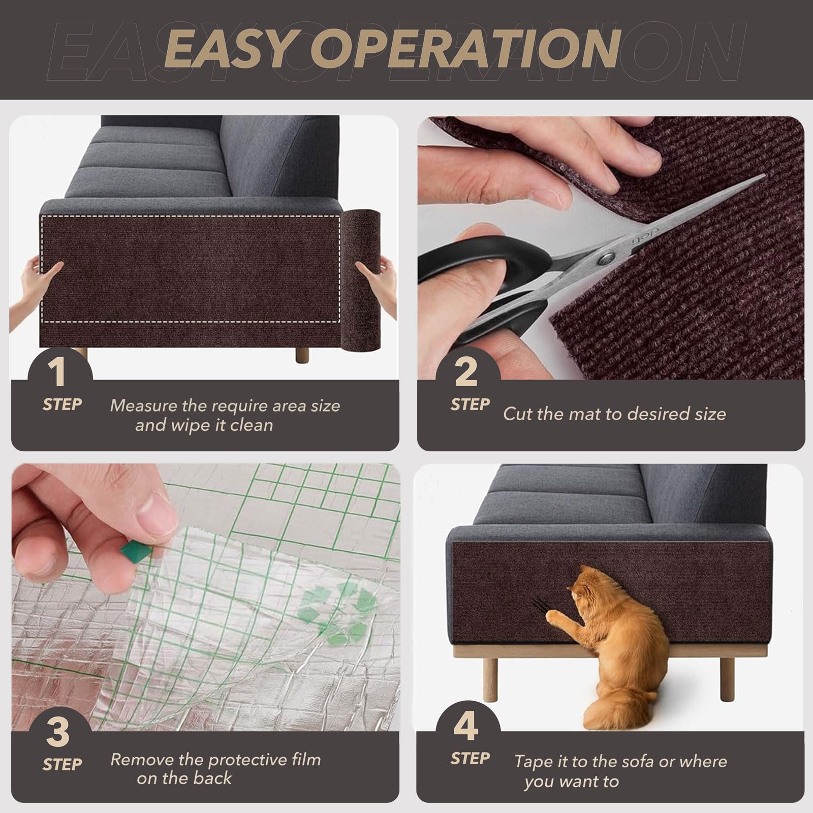 X15.8" Cat Scratching Mat, Self-Adhesive Cat Scratch Carpet, DIY Mat
