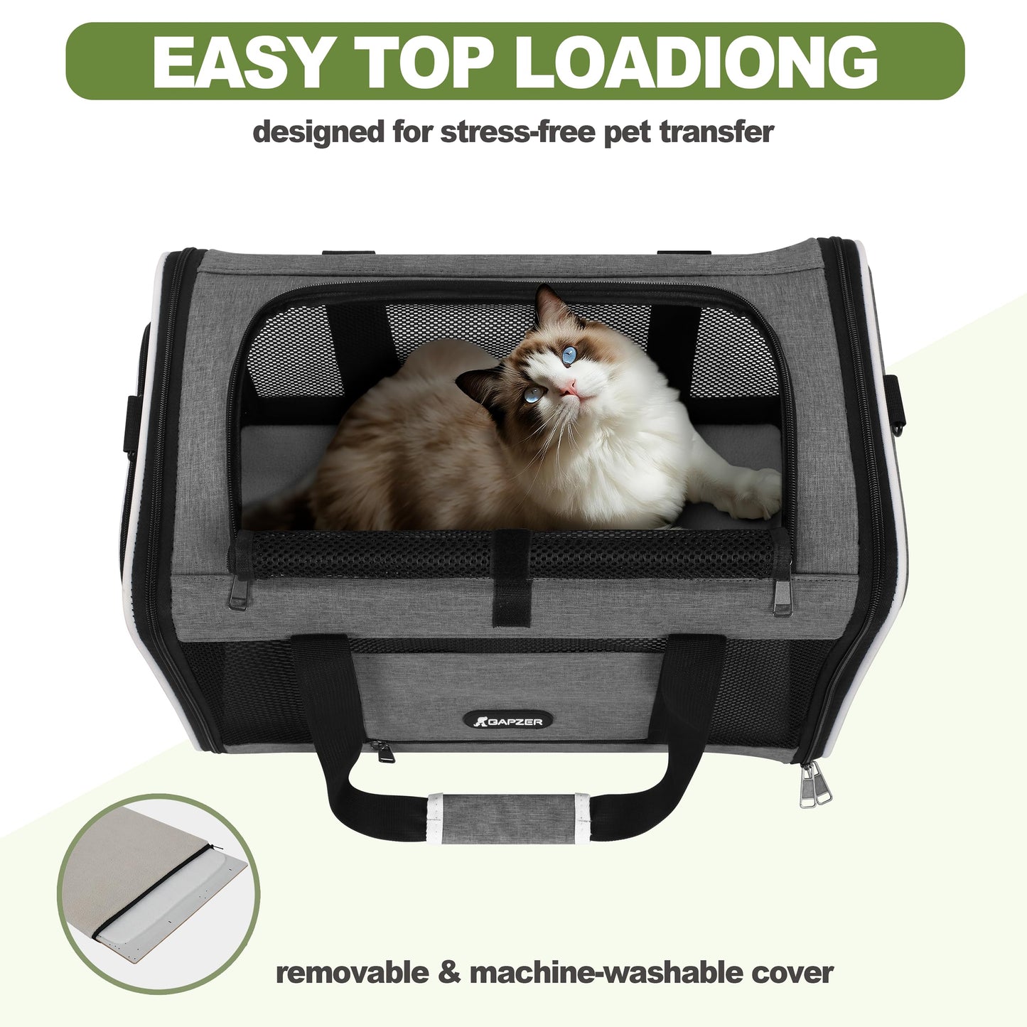 GAPZER Cat Carrier 18x11x11 Top Load Soft Pet Travel Bag Over Bag