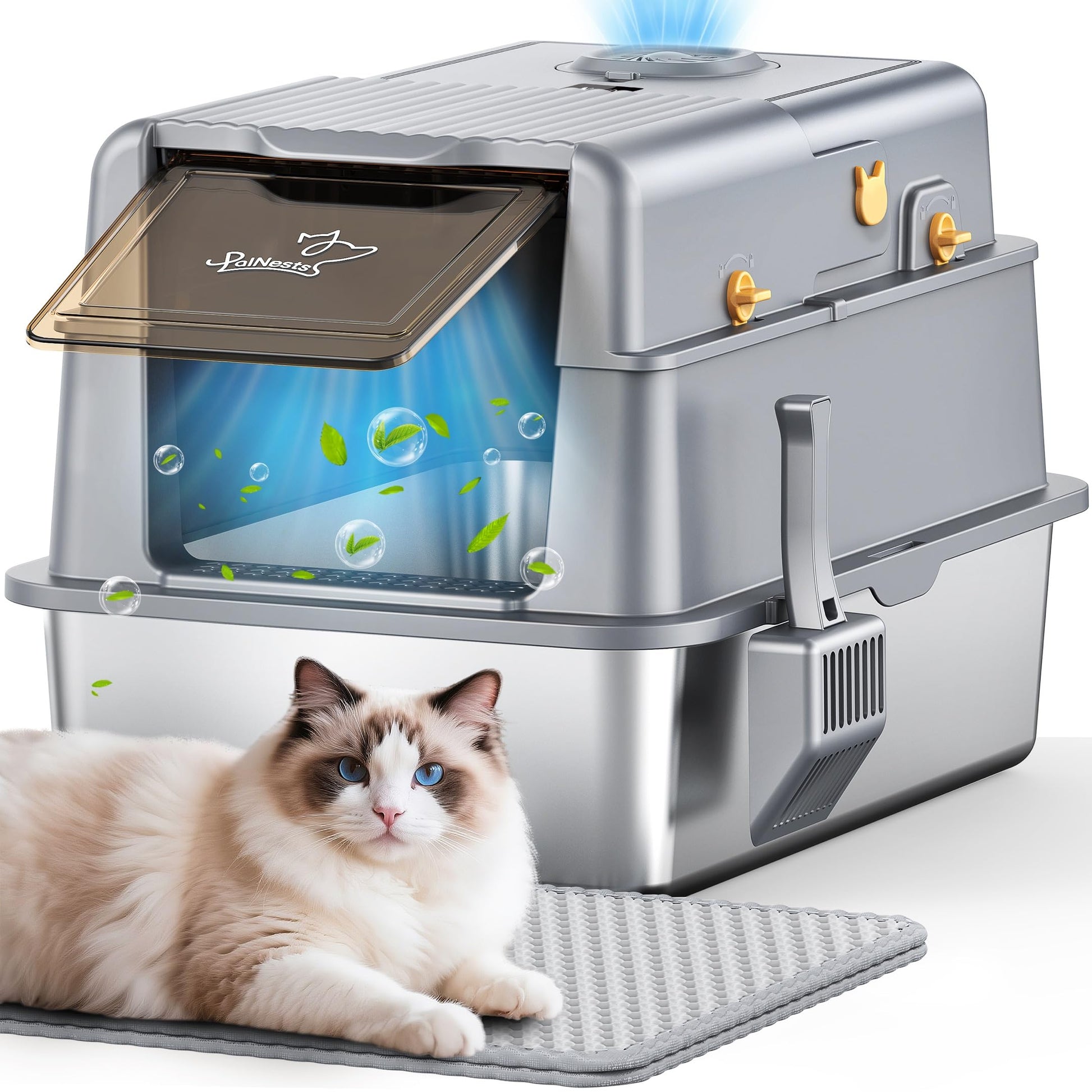 L7 Ultra-Stainless Steel Litter Box with Smart Odor Control System Mat