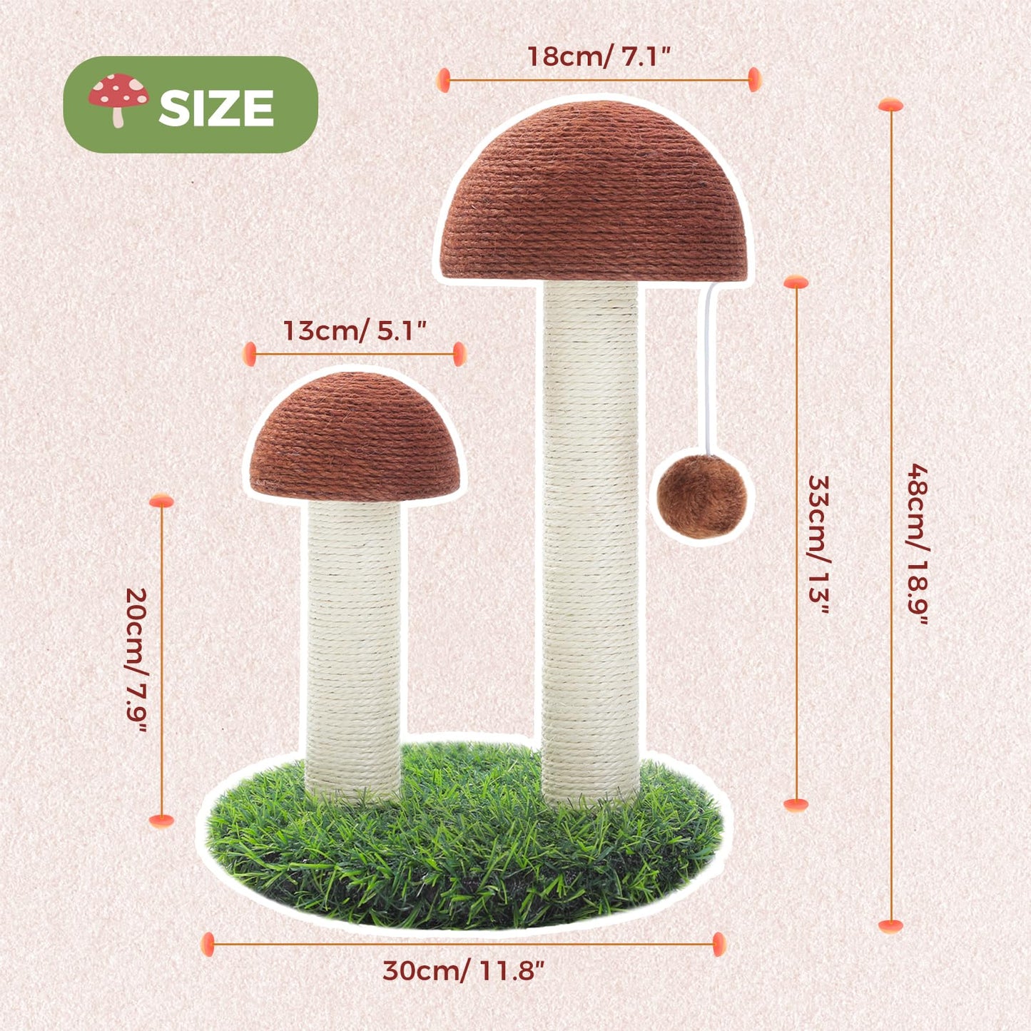 PETEPELA Cat Scratching Post, Mushroom Tall Cat Scratcher Scratcher