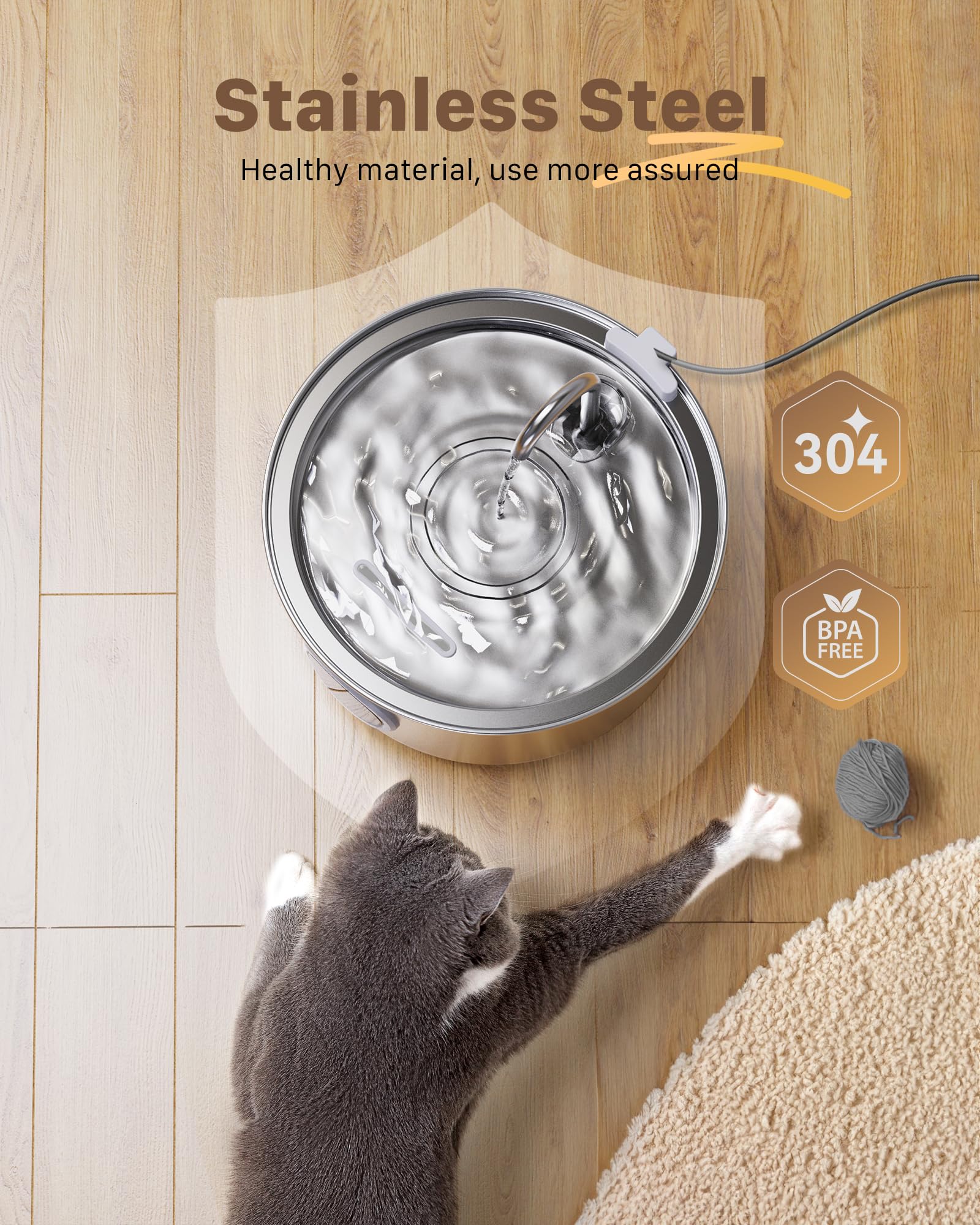 Pet Water Fountain Stainless Steel: Cat Water Fountains Bowl