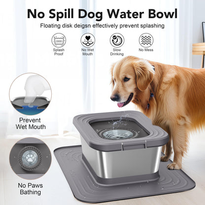 Decflow Stainless Steel Dog Water Bowl, No Spill Anti-Splash Dog Mat