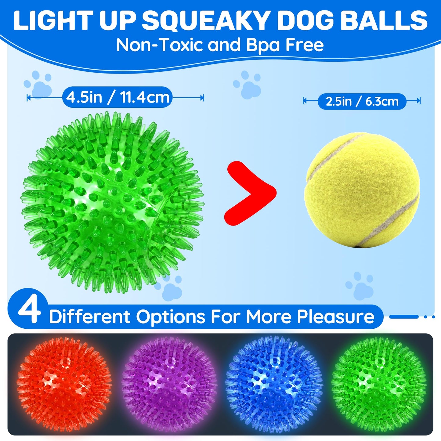 Ousiya 4 Pack 4.5" Up Squeaky Dog Balls, Spiky Dog Toy Balls